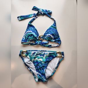 Trina Turk Blue Green halter 2 piece bikini size 4